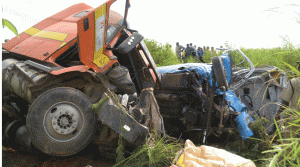 THIRTEEN people died in a road traffic accident involving a Rosa minibus and a truck along the Kitwe-Ndola dual carriageway yesterday.