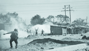 • A team of DEC officers recently carried out their usual routine operations aimed at combating drug abuse in Chibolya Township which resulted in some people (above) rioting.