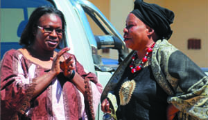 • Luapula Province Deputy Permanent Secretary Joyce Nsamba (left) confers with Chieftainess Mulongwe of Mbabala Island in Samfya District shortly after a meeting with the Provincial administration. Picture by ALEX MUKUKA.