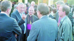 •VICE-President Guy Scott (second from left) explains a point to diplomats as Apostolic Nuncio Archbishop Julio Murat (third from left) listens during the first anniversary of the election of Pope Francis in Lusaka on Wednesday. Picture by CHUSA SICHONE.