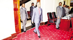 •PRESIDENT Michael Sata arrives at State House to chair a full Cabinet meeting yesterday. Picture by Thomas Nsama