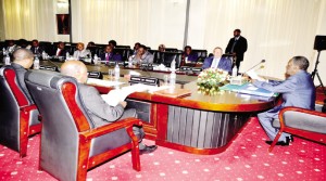 PRESIDENT Sata addressing a Cabinet meeting. 