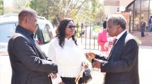 • FORMER First Lady Maureen Mwanawasa (centre) with People’s Party president Mike Mulongoti (right) and former State House private secretary Alfred Chipoya after the memorial of the late President Levy Mwanawasa at Embassy Park in Lusaka yesterday. Picture by CLEVER ZULU