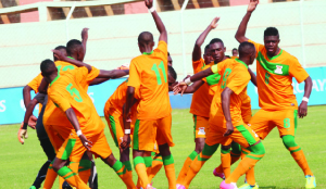 • ZAMBIA Under-17 players celebrating Paston Daka’s goal against Uganda during yesterday’s Niger 2015 Africa Junior Championship final round first leg qualifier at Nkoloma Stadium. Zambia won 2-0. Picture by JEAN MANDELA.