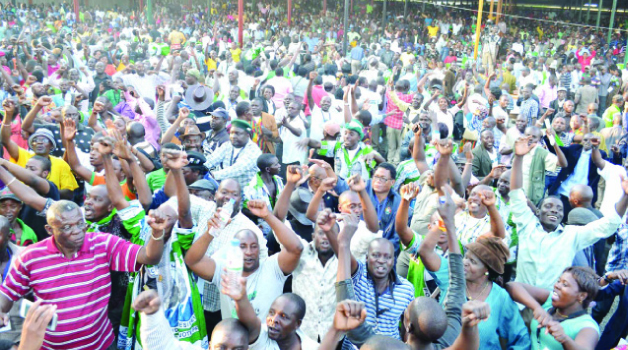• DELEGATES at the PF general conference break into celebration after Edgar Lungu (left) was declared duly elected party president yesterday. Pictures by CLEVER ZULU