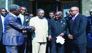 •PRESIDENT Sata Michael Sata with Dr Kenneth Kaunda and oppositio party leaders at Cathedral of the Holy Cross.