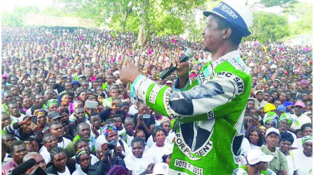 • PF president Edgar Lungu addresses a rally at President’s Park in Mungwi in Northern Province yesterday. Mr Lungu also addressed rallies in Mbala and Senga Hill in Chief Nondo’s area.