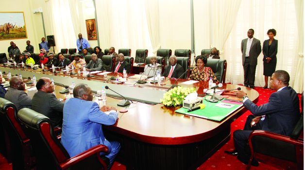 • President Edgar Lungu (right) addresses chiefs from Luapula, North-Western and Eastern provinces at State House yesterday. Picture by THOMAS NSAMA