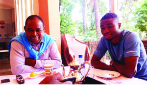 • THE Chipolopolo players took a break from the 2015 Africa Cup of Nations (AFCON) preparations on New Year’s Day to reflect on assignments for the year. Above Chipolopolo vice-captain, Nathan Sinkala (right) found time to visit FAZ president, Kalusha Bwalya at his Johannesburg residence. Picture by FAZ