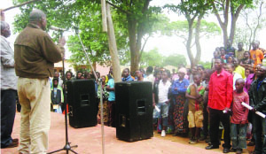 • FORUM for Democratic Alternatives president Ludwig Sondashi addresses a rally in Lundazi yesterday.