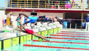 • SWIMMERS competing at the National Swimming Gala at the 90 Days Legacy Pool in Lusaka. Picture courtesy of OYDC