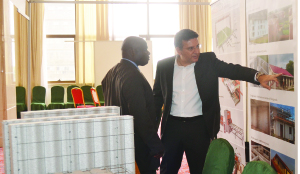 •Pierluigi Pettinari, the general manager of Italy’s construction firm, Schnell Group, explains to a client various products that the group manufactures and distributes during the Zambia International Property Expo held in Lusaka last week. Picture by KENNEDY MUPESENI.