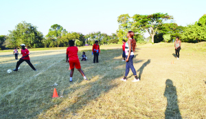 •FOOTBALL is widely known as one of the best ways of keeping fit. Above, some Ndola City Council veterans’ team in action at Kwacha Centre grounds. Picture by YVONNE CHATE