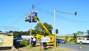 • THE street-lighting project on Kabelenga Avenue in Ndola has commenced. Above Ndola City Council workers installing the lights. The project will cost K45, 000. Picture by MILDRED KATONGO