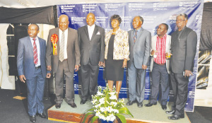 • COMMERCE, Trade and Industry Minister Margaret Mwanakatwe, Permanent Secretary Siazongo Siakalenge (right) pose with Professional Insurance managing director Geoffrey Chirwa on her right, ZITF chairperson Emmanuel Hachipuka and Professional Insurance north region head Webster Twaambo at a cocktail on Tuesday night. Picture By REUBEN TEMBO