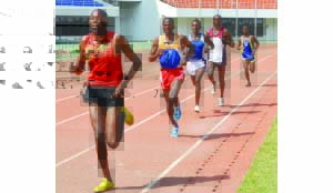 •MORRIS Munkombwe leads other runners during the during the All Africa Games and World Championships qualifiers at the Heroes National Stadium in Lusaka yesterday. Picture by GWEN CHIPASULA