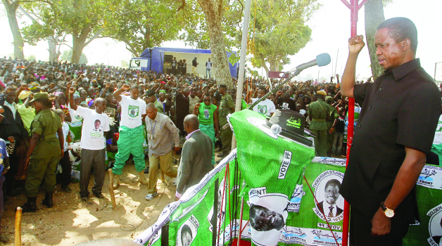 •PRESIDENT Edgar Lungu at the President’s Park in Luwingu yesterday during a campaign rally for the Lubanseshi PF candidate George Mwamba. Picture By SALIM HENRY/STATE HOUSE