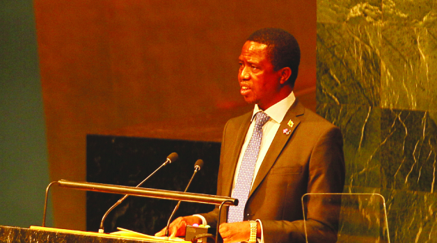 •PRESIDENT Edgar Lungu addresses delegates during the 70th United Nations (UN) General Assembly at the UN headquarters in New York, United States, at the weekend. Picture by SALIM HENRY/STATE HOUSE