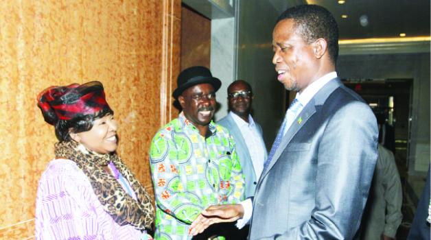 •PRESIDENT Edgar Lungu (right) talks to Chieftainess Mwenda (left) and Chief Mumena (centre) at Palace Hotel in New York before departure for Lusaka yesterday. Picture by SALIM HENRY/STATE HOUSE