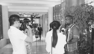 •THE author being interviewed by a TV crew from CCTV over his impression on the One Belt One Road Initiative and on a conducted tour of the Leishan Ecological Tea in Guizhou Province. Pictures by LEVI MUKARATI.