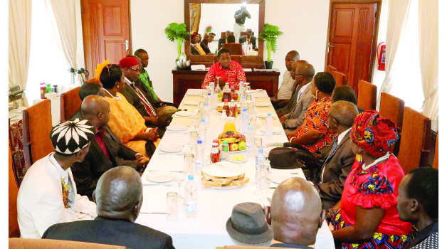 •PRESIDENT Edgar Lungu (far end) in a breakfast meeting with Lamba chiefs in Kitwe, during his five-day working visit to the Copperbelt. Picture by EDDIE MWANALEZA/STATE HOUSE