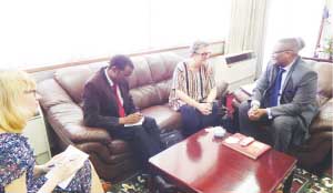 •ZAMBIA’S High Commissioner to South Africa Emmanuel Mwamba (right), United Kingdom parliamentarian Baroness Elizabeth Barker, regional Health and AIDS Initiative for Southern Africa (RHAISA) advocacy, monitoring and evaluation manager Onias Hlungwani, and parliamentary relations manager Heather Alcock, during a meeting at the High Commissioner’s office in Pretoria on Tuesday.
