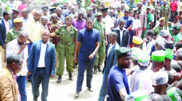 • President Lungu arrives at Chanida Zambia/Mozambique border yesterday. Picture by EDDIE MWANALEZA/State House