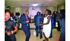 •LOCAL Government Minister Vincent Mwale (centre) takes to the dance floor during the Fire Fighters annual ball held in Lusaka on Friday evening. picture by JAJAH COULIBALY
