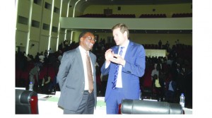 •FIFA Member Associations Manager Luca Nicola confers with FAZ President Andrew Kamanga during yesterday’s FAZ ECM held at Government Complex in Lusaka. Picture by Jean Mandela.