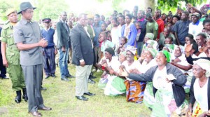 • President Edgar Lungu greets women on arrival in Lunga District in Luapula Province before addressing a rally yesterday- Picture  by Eddie Mwanaleza