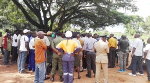 • Some of the protesting drivers being addressed by Copperbelt Minister Bowman Lusambo (not in picture) during a meeting in Ndola yesterday. Picture by Chatula Kangali