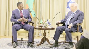 •PRESIDENT Edgar Lungu during talks with Israeli President Reuven Rivlin (right) in Jerusalem yesterday. Picture by EDDIE MWANALEZA/STATE HOUSE