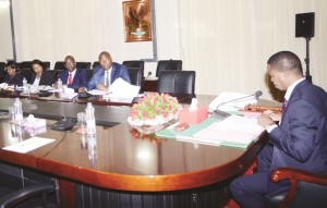 PRESIDENT Edgar Lungu during the submission of ministerial quarterly reports from Copperbelt Minister Bowman Lusambo with his Permanent Secretary, Elias Kamanga, along with others, at State House yesterday. Picture by THOMAS NSAMA/STATE HOUSE