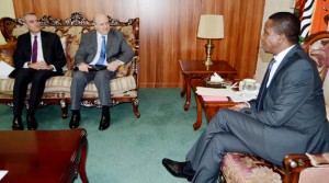 • PRESIDENT Edgar Lungu talks to European Union ambassadors to Zambia. Looking on is EU ambassadors to Zambia Mariani Alessandro (second) left and French ambassador to Zambia Emmanuel Cohet (left) at State House yesterday. Picture By THOMAS NSAMA.