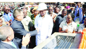 •President Edgar Lungu thanks Chinese Ambassador to Zambia Yang Youming at groundbraeking ceremony of the New Ndola International airport