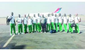 • The Zambia Sevens rugby team at Kenneth Kaunda International Airport (KKIA) before departure for Lesotho for the Maseru Sevens tournament aboard Proflight via Durban yesterday. Picture courtesy Zambia Rugby Union.