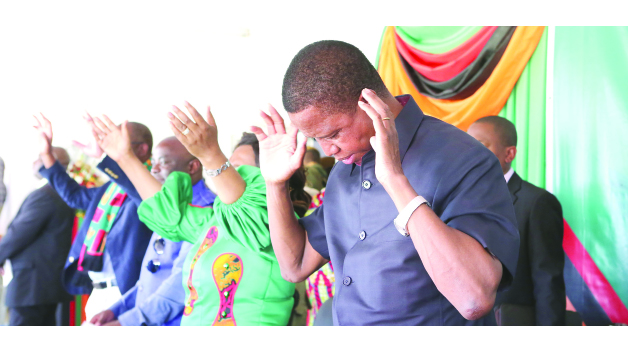 • PRESIDENT Edgar Lungu during the National Day of Prayer and Fasting in Kitwe yesterday. Picture By EDDIE MWANALEZA