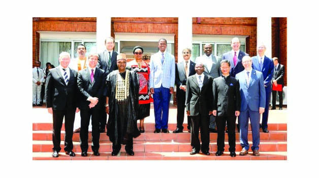 • PRESIDENT Edgar Lungu (centre) with newly-accredited high commissioners and ambassadors to Zambia after the presentation of their credentials at State House yesterday. Picture by SALIM HENRY/State House